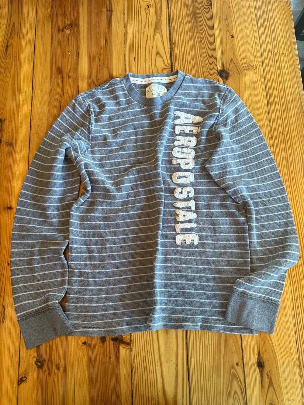 Aeropostale Striped Thermal Long Sleeve Shirt Size XL Blue White